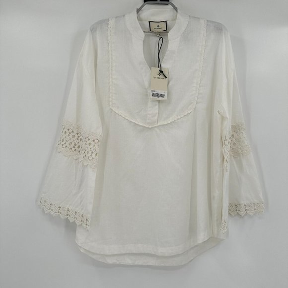 Tuckernuck Blanc-White Piper Lace Top TNUCK Beach sz M Medium NWT Cotton-Linen - Picture 1 of 6